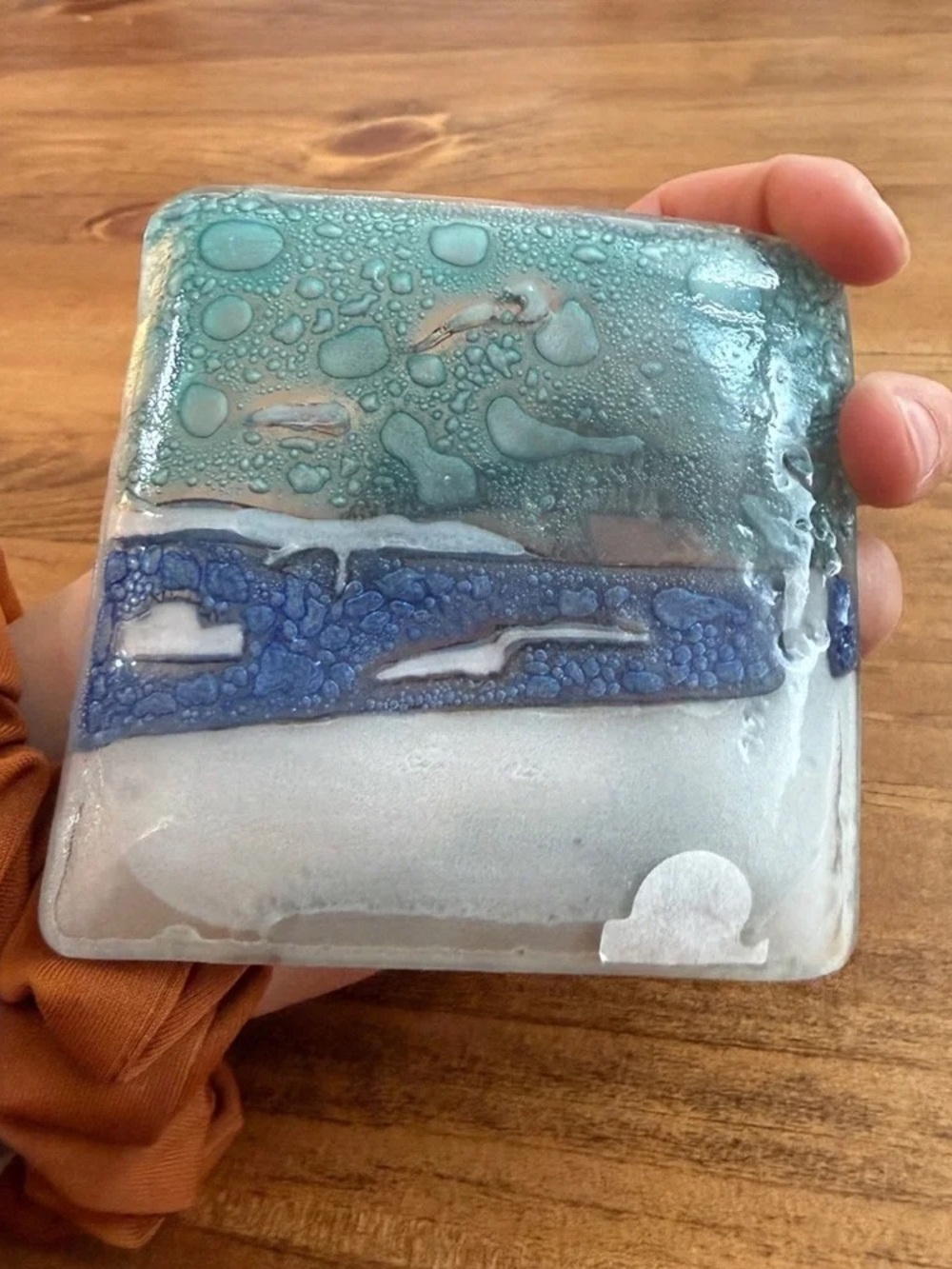 Handmade Glass Accent Tile in Teal and Blue - Artisan Home Art